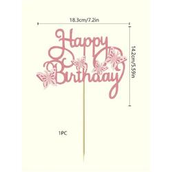 taart topper - verjaardag - cheers - decoratie - happy birthday - versiering - Roze - Vlinder