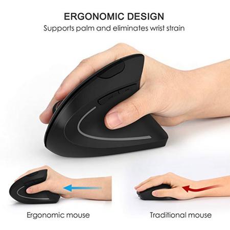 Ergonomisch ontwerp, Vertical Wireless Mouse with USB Receiver DPI 800/1200/1600 for Laptops, PC, Macbook, Black