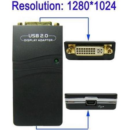 USB 2.0 to VGA, DVI, HDMI Adapter, Resolution: 1280*1024(zwart)