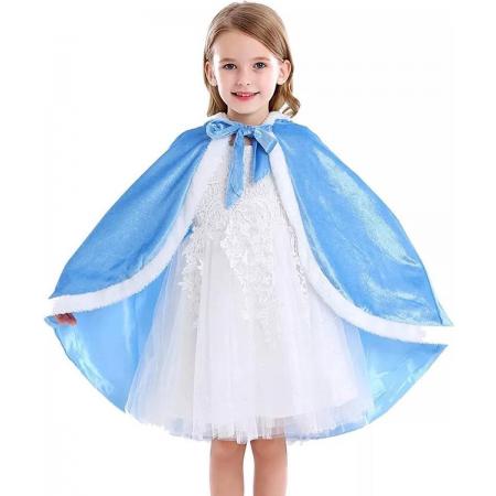 Jobber Toys – Sneeuwprinses mantel - Kleur blauw - Sneeuwprinses cape - Prinsessenoutfit - Sneeuwprinses verkleedoutfit