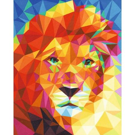 Joeni® – Schilderen op nummer – 40x50cm – Geschenkverpakking – Geometrische Leeuw – Los Canvasdoek