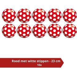 Bal - Voordeelverpakking - Rood met witte stippen - 23 cm - 10 stuks