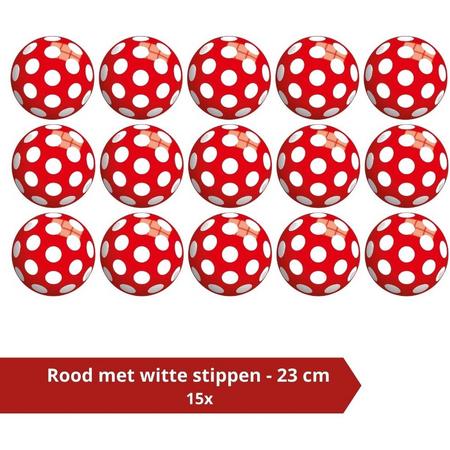 Bal - Voordeelverpakking - Rood met witte stippen - 23 cm - 15 stuks