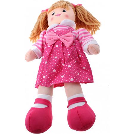 Johntoy Knuffelpop Baby Rose Meisje Roze Hartjes 40cm
