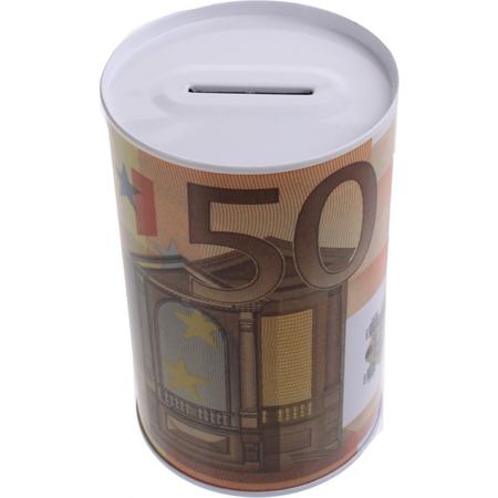 Johntoy Metalen Spaarpot Met Eurobiljet Print 50 Euro Oranje