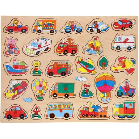 Johntoy houten knopjes puzzel voertuigen