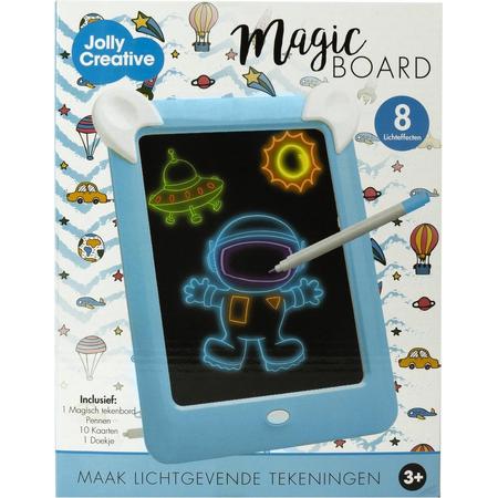 JollyCreative - Magisch Tekenbord - Kleurenbord - Tekenpad - Fantastic - Educatief speelgoed - Knutselen - Lichtgevende kleurtafel - Incl. 10 sjablonen - Tekentablet - Neon Markeerstiften - Neon - Blauw - Bekend van TV