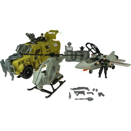 Leger Special Combat set straaljager, pantserwagen, helicopter ,soldaten en accessoires