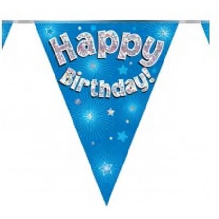 Vlaggenlijn hollograpic Happy Birthday Blauw