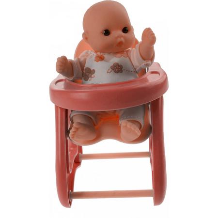 Jonotoys Babypopje Met Kinderstoel 14 Cm Roze