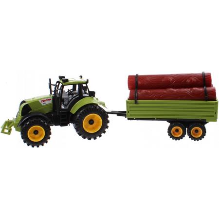 Jonotoys Tractor Met Aanhanger Boomstam 46 Cm Groen