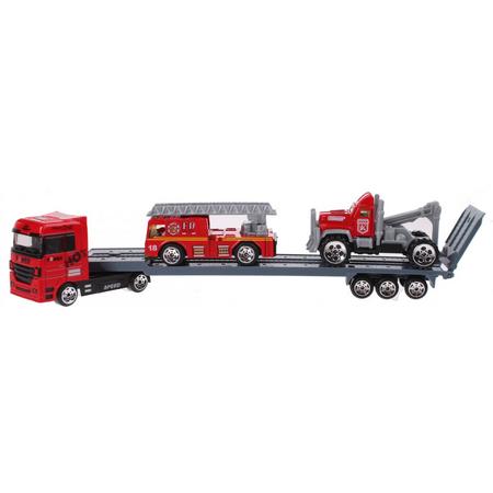 Jonotoys Vrachtauto Met Oplegger Met 2 Wagens Grijs/rood 24 Cm