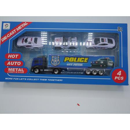 Autoset met vrachtwagen en 3 politie autos