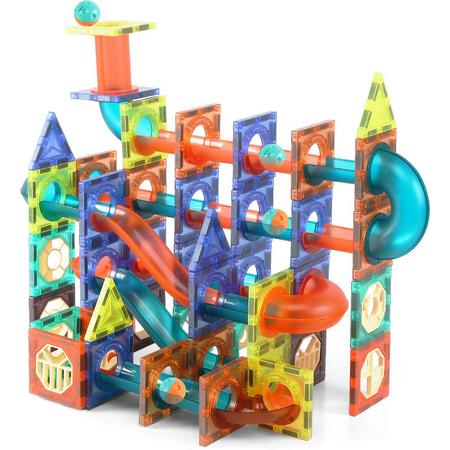 Joyage Magnetische Knikkerbaan - 98stuks - Constructie speelgoed jongens - Magnetische bouwstenen - Magnetic Magna Tiles - Magnetische tegels - Magnetic toys - Montessori Magnetisch Speelgoed 3 4 5 6 jaar - Jongens Speelgoed 7 jaar