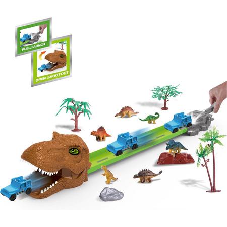 Jukxo - Dinosaurus Racebaan - 15 Delig - Met dino hoofd - Dinosaurus speelgoed
