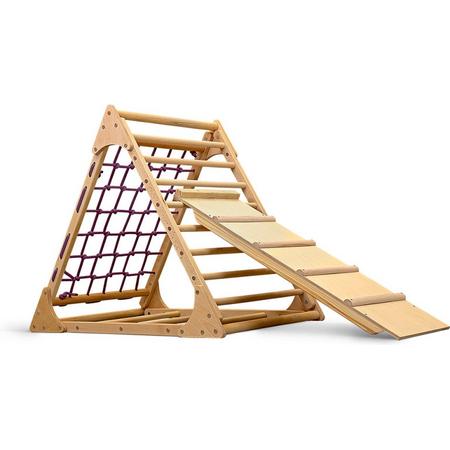 Pikler Triangle Net 1, klimtoestel voor peuters en kleuters, houten klimtoren met galbaan, klimbord