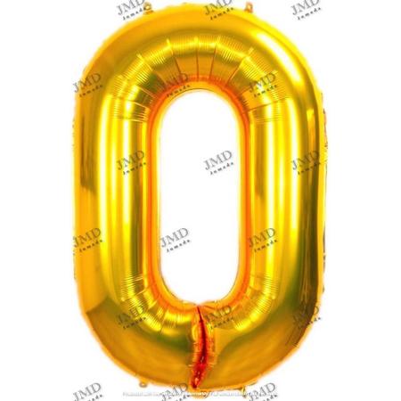 Folie ballon XL 100cm met opblaasrietje - cijfer 0 goud - 10 jaar folieballon - 1 meter groot met rietje - Mixen met andere cijfers en/of kleuren binnen het Jumada merk mogelijk