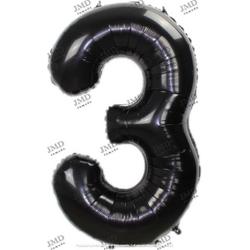 Folie ballon XL 100cm met opblaasrietje - cijfer 3 zwart - 3 jaar folieballon - 1 meter groot met rietje - Mixen met andere cijfers en/of kleuren binnen het Jumada merk mogelijk
