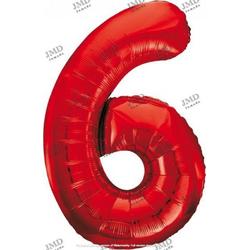 Folie ballon XL 100cm met opblaasrietje - cijfer 6 rood - 6 jaar folieballon - 1 meter groot met rietje - Mixen met andere cijfers en/of kleuren binnen het Jumada merk mogelijk