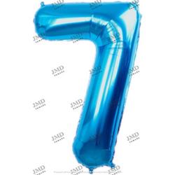 Folie ballon XL 100cm met opblaasrietje - cijfer 7 blauw - 7 jaar folieballon - 1 meter groot met rietje - Mixen met andere cijfers en/of kleuren binnen het Jumada merk mogelijk