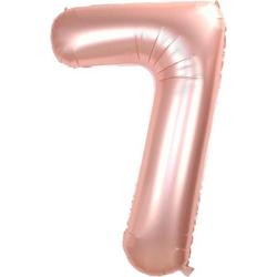 Folie ballon XL 100cm met opblaasrietje - cijfer 7 rose goud - 7 jaar folieballon - 1 meter groot met rietje - Mixen met andere cijfers en/of kleuren binnen het Jumada merk mogelijk