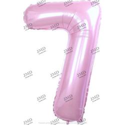 Folie ballon XL 100cm met opblaasrietje - cijfer 7 roze - 7 jaar folieballon - 1 meter groot met rietje - Mixen met andere cijfers en/of kleuren binnen het Jumada merk mogelijk