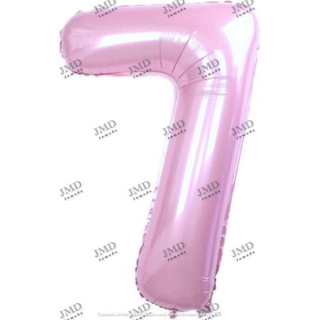 Folie ballon XL 100cm met opblaasrietje - cijfer 7 roze - 7 jaar folieballon - 1 meter groot met rietje - Mixen met andere cijfers en/of kleuren binnen het Jumada merk mogelijk