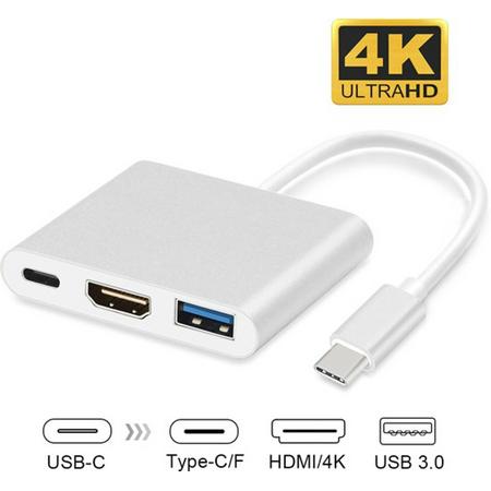 Jumalu 3 in 1 USB-C HUB adapter naar USB 3.0, HDMI 4K en USB-C - zilver - 1 stuk