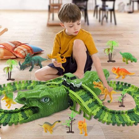 JungleGear® Dinosaurus speelgoed jurassic world 153 Delig Racebaan - Dinosaurus speelgoed van 3 t/m 11 jaar - Dinosaurussen speelfiguren - Dinosaurus puzzel
