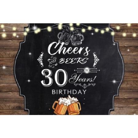Verjaardag - Versiering - Wanddoek - Banner van Polyester - 120cm (b) x 80cm (h) - 30 jaar - Bier - Proost - Cheers and Beers