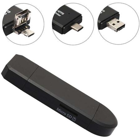 USB-C / USB / Micro USB - Card Reader MicroSD - Zwart