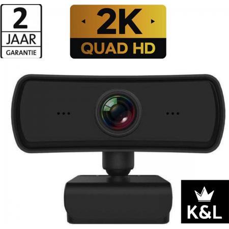 K&L® 2K WEBCAM 2560x1440p - GRATIS PRIVACY SLUITER - QUAD HD - AUTOFOCUS met Microfoon - Webcam voor PC - Noise Cancelling - Geschikt voor Windows en Apple