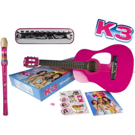 K3 muziekinstrumenten set - gitaar - mondharmonica - blokfluit - inclusief stickers en boekje - meidengroep
