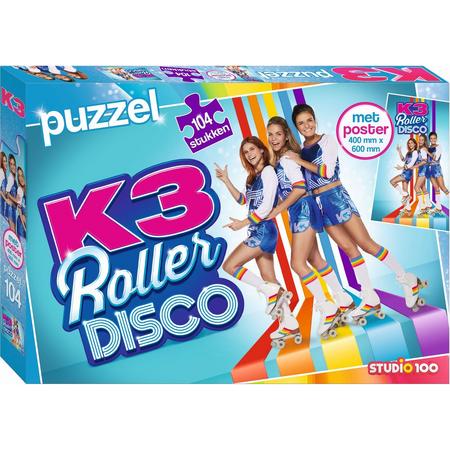 Puzzel K3 rollerdisco met poster: 104 stukjes