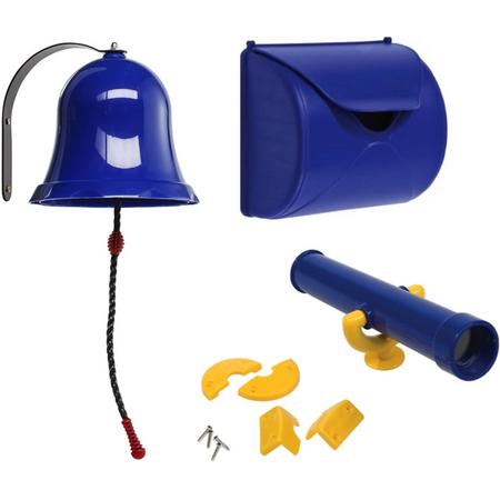 Pakket blauw 1, met een brievenbus, een bel en een telescoop