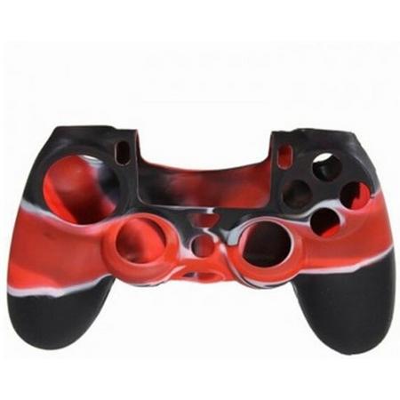 Flexible siliconen beschermings hoesje voor Sony PS4 Game Controller (Camo Zwart/Rood)