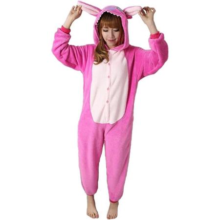 KIMU onesie Angel, Lilo & Stitch pak kostuum - maat L-XL - roze Stitchpak jumpsuit huispak