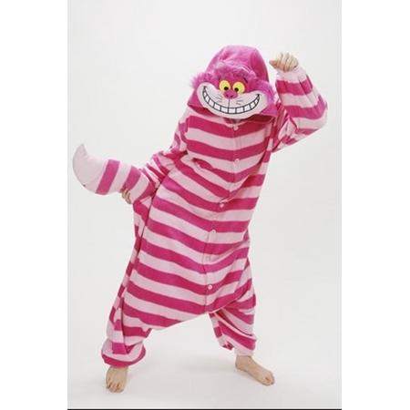 KIMU onesie Cheshire Cat kinder pakje roze kat - maat 110-116 - Alice in Wonderland jumpsuit pyama