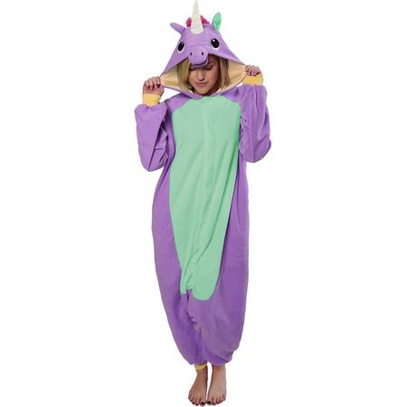 KIMU onesie Eenhoorn Unicorn paars pak kostuum - maat L-XL - jumpsuit huispak