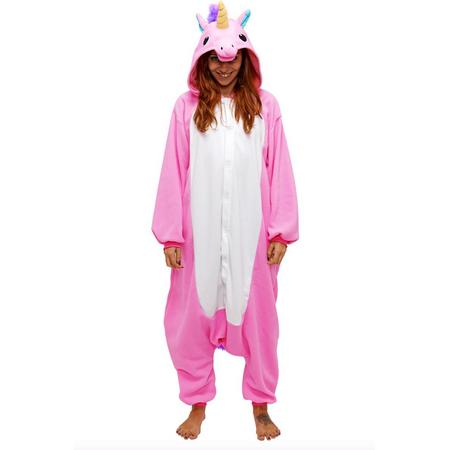 KIMU onesie Eenhoorn Unicorn roze pak kostuum - maat S-M - jumpsuit huispak