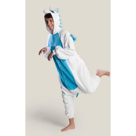 KIMU onesie Pegasus Eenhoorn Unicorn wit blauw kinder pak - maat 128-134 - jumpsuit pyama