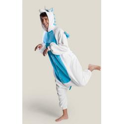KIMU onesie Pegasus Eenhoorn Unicorn wit blauw pak kostuum - maat L-XL - jumpsuit huispak