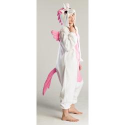 KIMU onesie Pegasus Eenhoorn Unicorn wit roze kinder pak - maat 146-152 - jumpsuit pyama