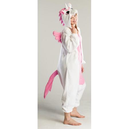KIMU onesie Pegasus Eenhoorn Unicorn wit roze pak kostuum - maat L-XL - jumpsuit huispak