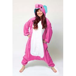 KIMU onesie roze olifant pak kostuum - maat M-L - olifantenpak jumpsuit huispak