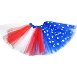 Amerikaanse vlag tutu sterretjes rokje rood blauw - one size - 110 128 134 140 152 164 XS S - USA tule rok petticoat carnaval