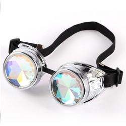 Caleidoscoop bril goggles Steampunk - zilver - chroom holografisch