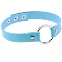 Choker blauw leer ring - collar ketting halsband - sexy gag leren nepleer festival