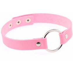 Choker lichtroze leer ring - collar ketting halsband - roze sexy gag leren nepleer festival