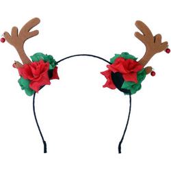 Diadeem rendier - rode en groene bloemen - haarband kerst Rudolf
